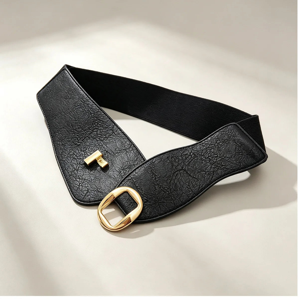 Novo Cinto Largo Punk Preto em Couro PU para Mulheres, Cintos Modeladores de Cintura Alta Elásticos, Cintos Pretos para Vestidos Femininos.