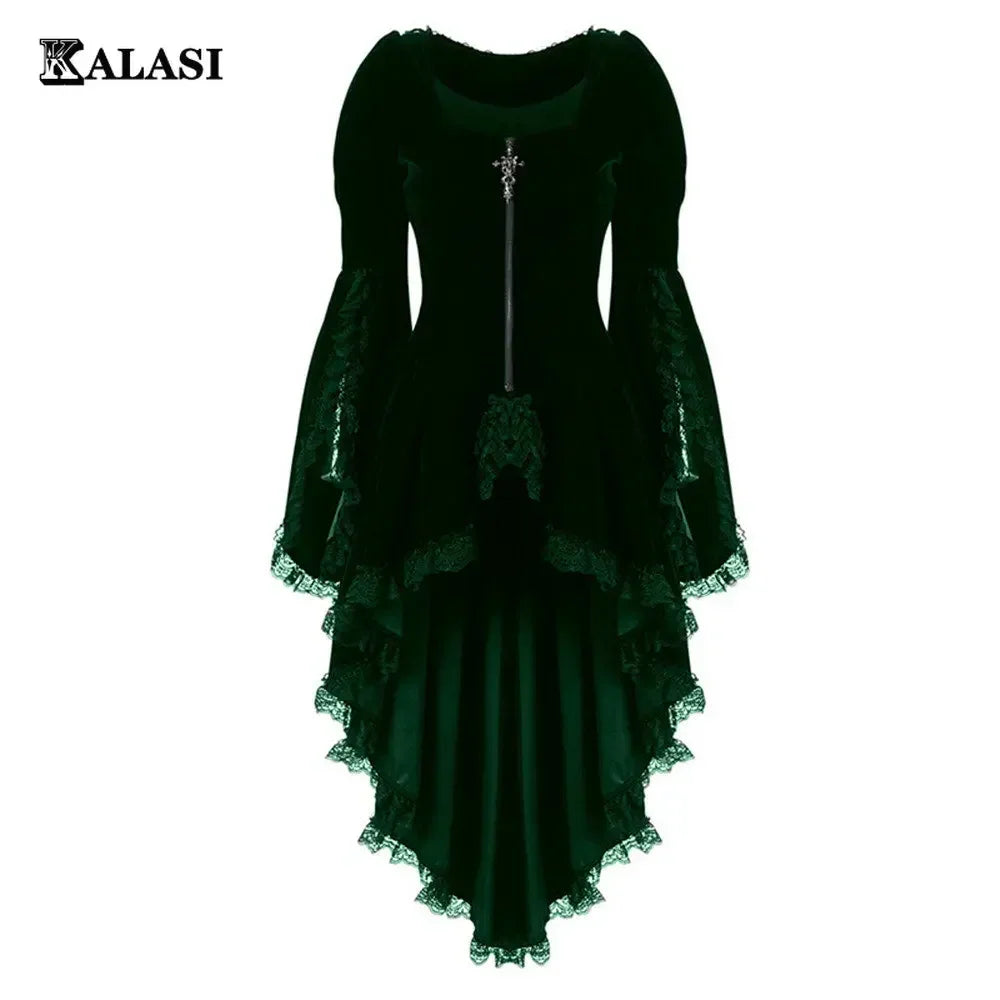 Vestido smoking gótico feminino de manga comprida com bainha, vestido feminino gótico, cruz irregular, medieval vestido de bruxa, Lolita Cosplay Traje