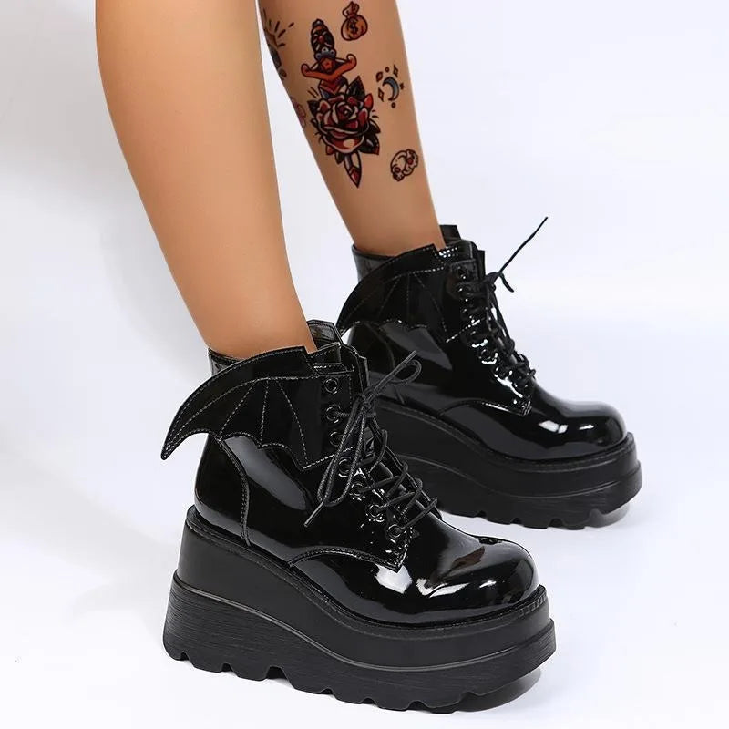 2025 marca punk botas femininas senhoras cosplay botas altas conforto longo tubo botas de couro plataforma cunhas sapatos femininos estilo gótico