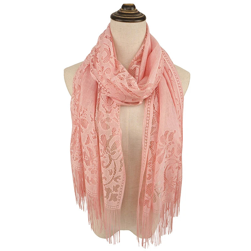RUNMEI preto amarelo rosa cor floral lenço de renda borla franja xale envoltório flor lenço muçulmano hijabs cachecóis feminino senhoras