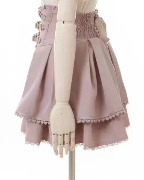 Minissaia Feminina Estilo Lolita Doce Japonês, Retro Elegante, com Renda e Faixas, Saias de Festa em Camadas, Gótica Y2k com Fivelas Metálicas