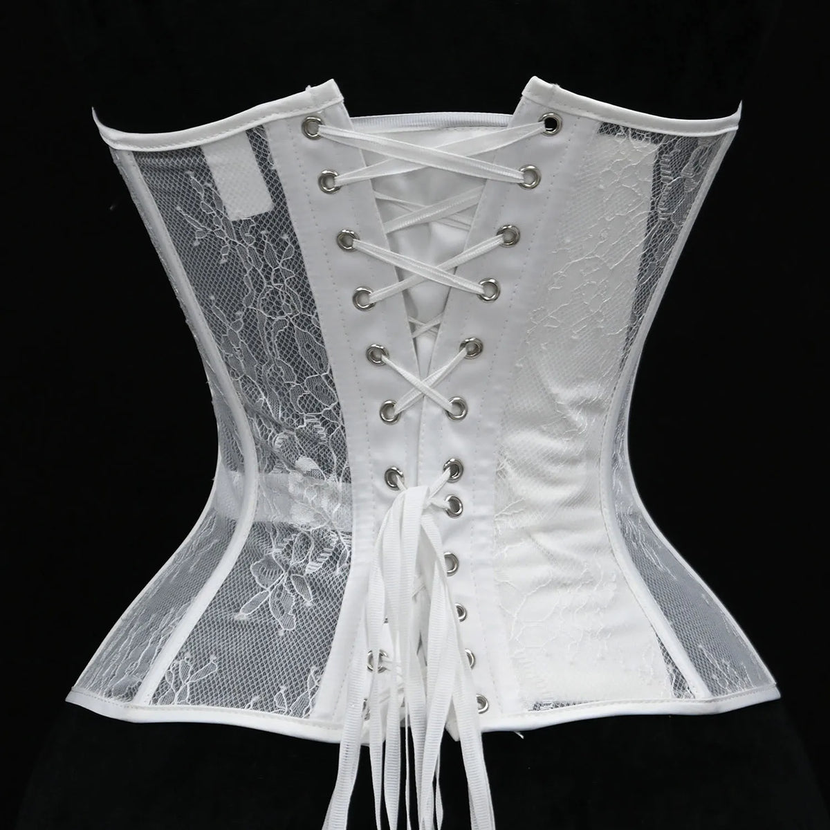 Aço osso korset mulher oco para fora sutiã de renda sem alças bustier superior malha lingerie feminina preto branco biege espartilho