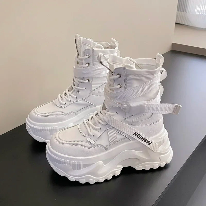 Nova plataforma tênis feminino cruz rendas até luz sapatos casuais designer de moda sapatos vulcanizados casuais marca senhoras botas curtas