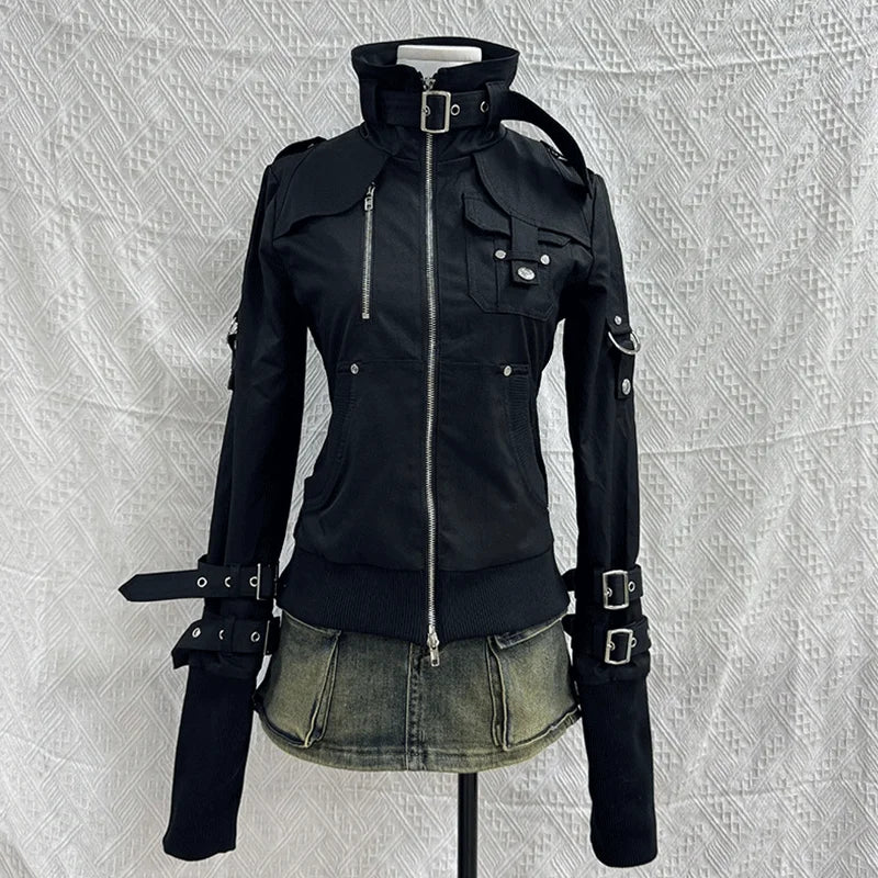 Goth hoodies y2k roupas 2000s vintage feminino punk zíper inverno com capuz coreano streetwear harajuku moletom menina doce com capuz