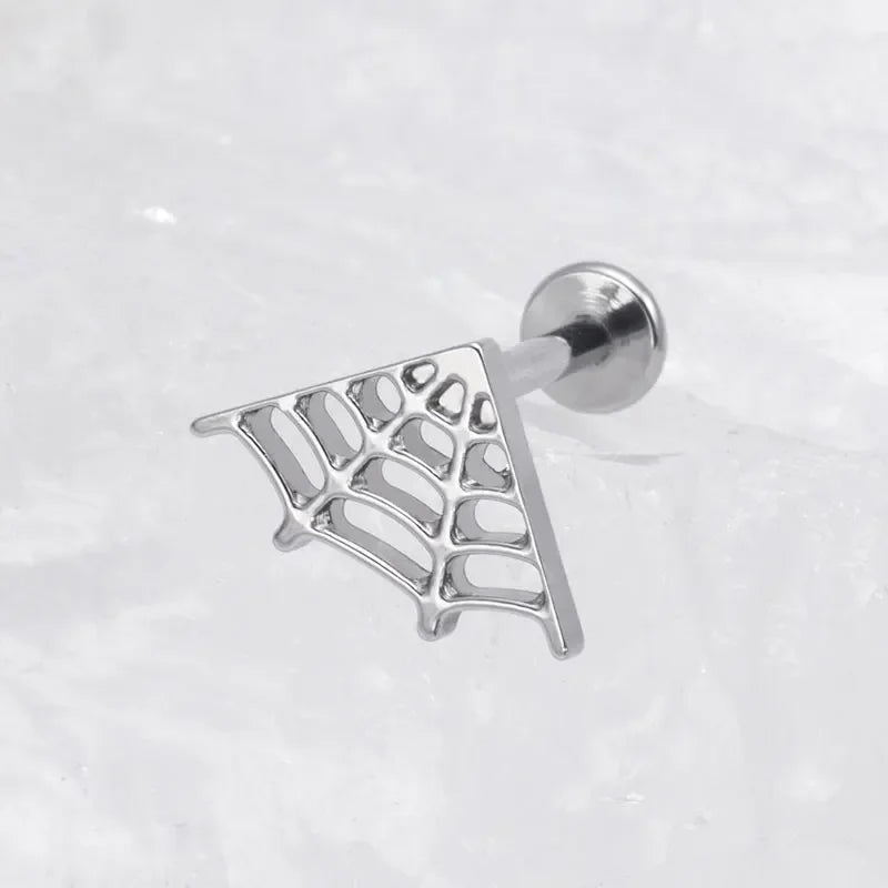 Astm f136 titânio grande aranha web laboratório piercing punk gótico orelha helix plana tragus piercing labret festa de halloween jóias do corpo