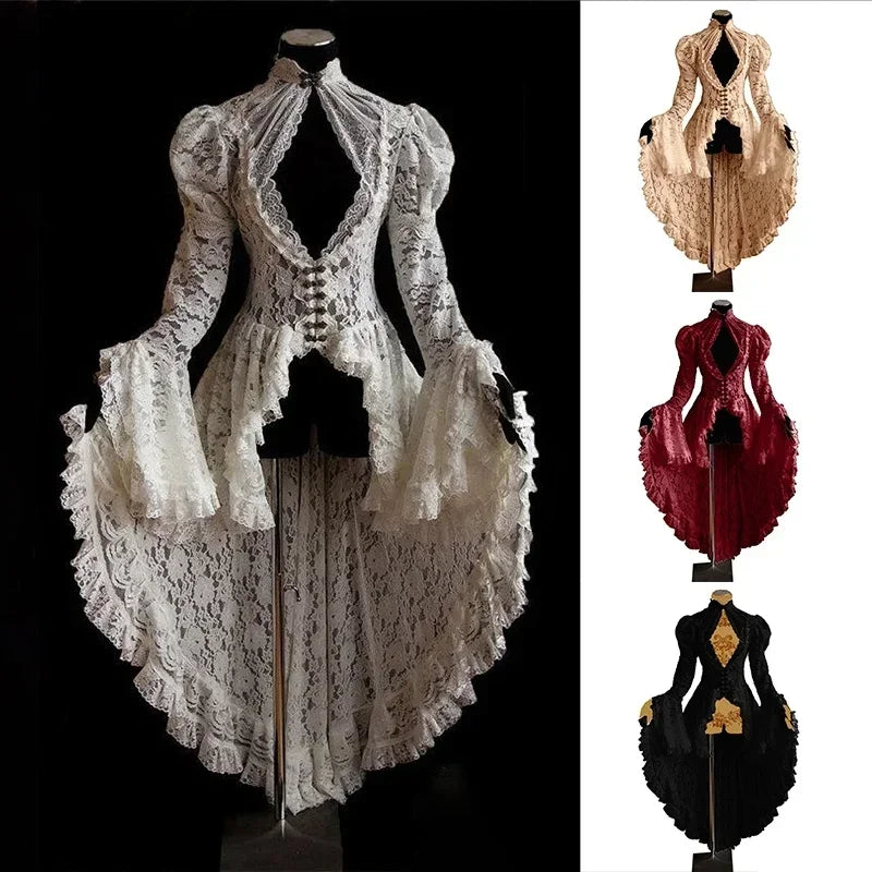 Feminino S-5XL cosplay vestido estilo gótico vestido assimétrico halloween retro vintage sólido renda medieval cardigan cosplay