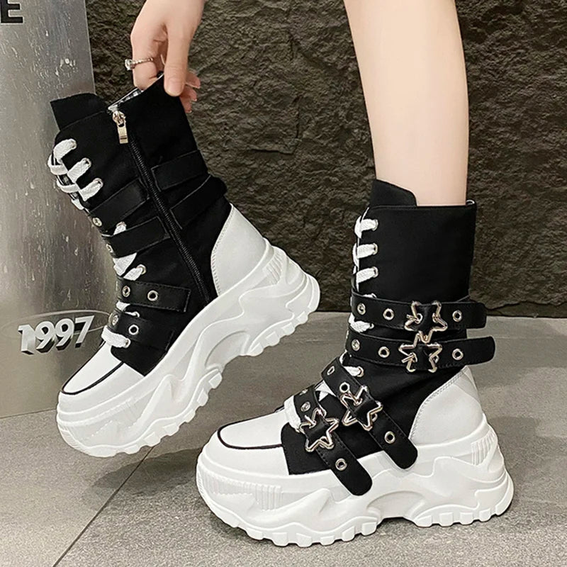 Bota Punk de Moto com Fivela Estrela