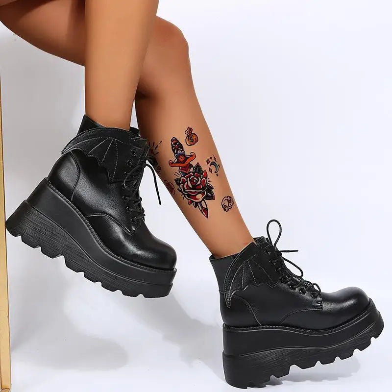 2025 marca punk botas femininas senhoras cosplay botas altas conforto longo tubo botas de couro plataforma cunhas sapatos femininos estilo gótico