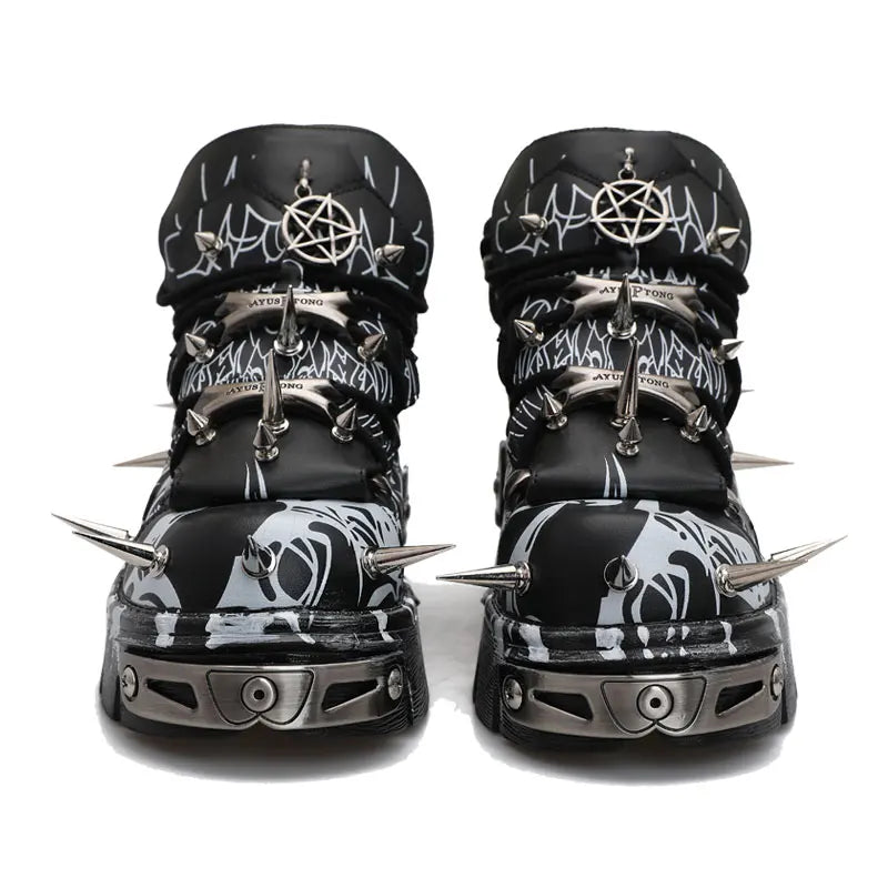 2026 Novo Design Original Plataforma Graffiti Unissex com Rebites Escuros Estilo Rock Punk, Tênis Casual Dad Shoes com Sola Plataforma