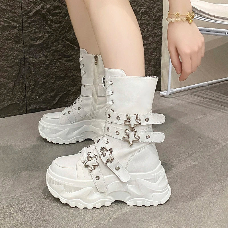 Bota Punk de Moto com Fivela Estrela
