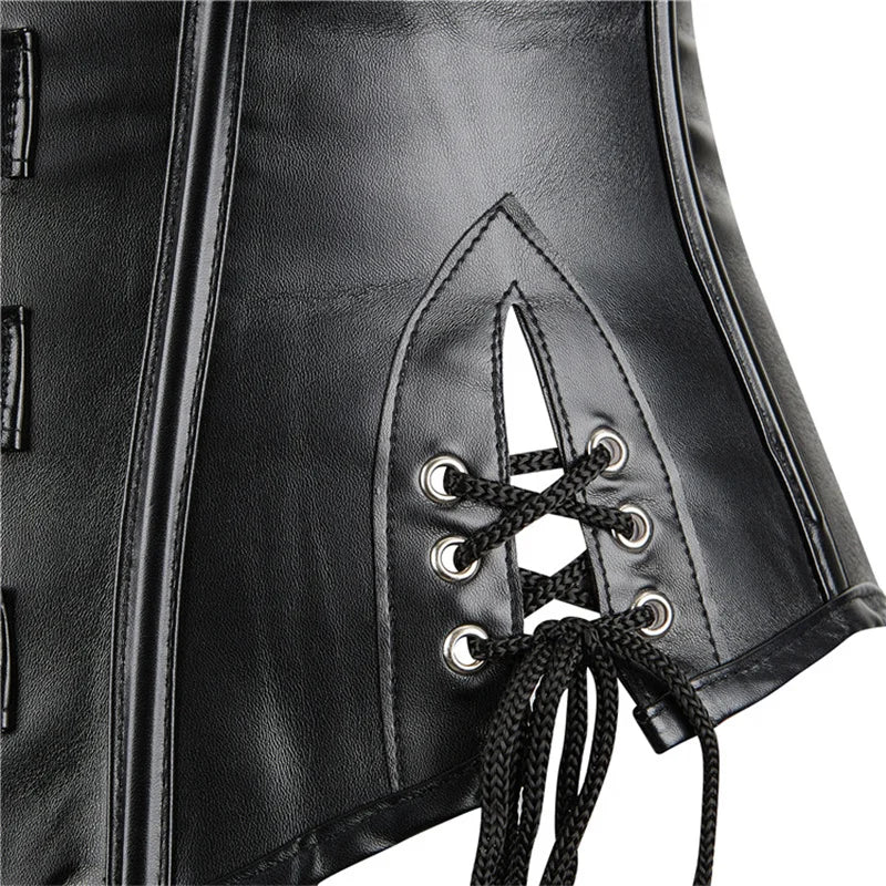 Mulheres preto underbust espartilho topos sexy halter plutônio falso couro cintura trainer corpo shaper corselet colete preto prata