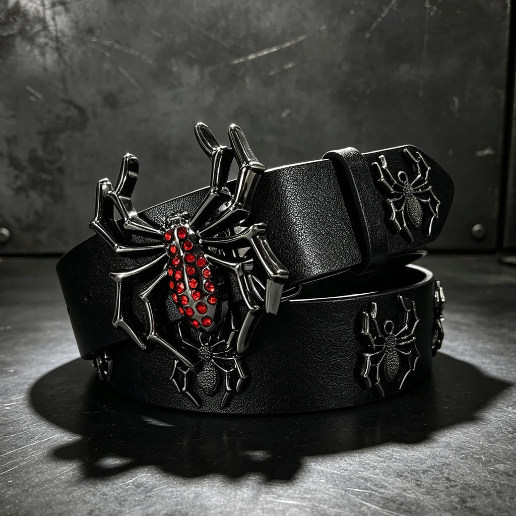 Cinto de Luxo com Strass e Design de Aranha para Homens, Acessório Gótico para Calças Jeans Femininas, Cinto Punk de 3,8cm de Largura para o Dia das Bruxas