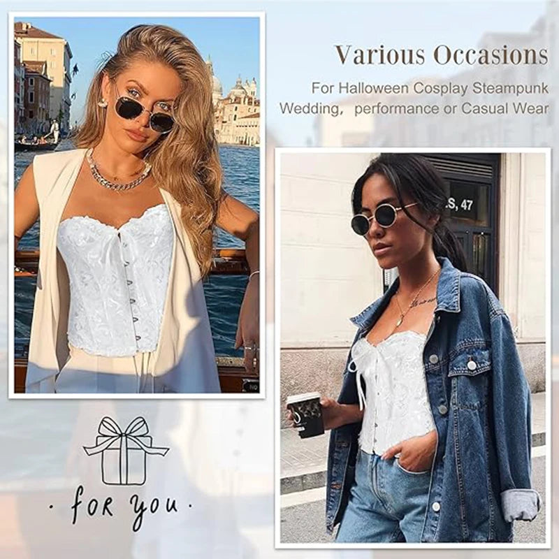 BurVogue Mulheres Lace Up Sexy Floral Desossado Espartilho Overbust Corpo Shaper BustierLingerie Bodyshaper Top Espartilhos Top