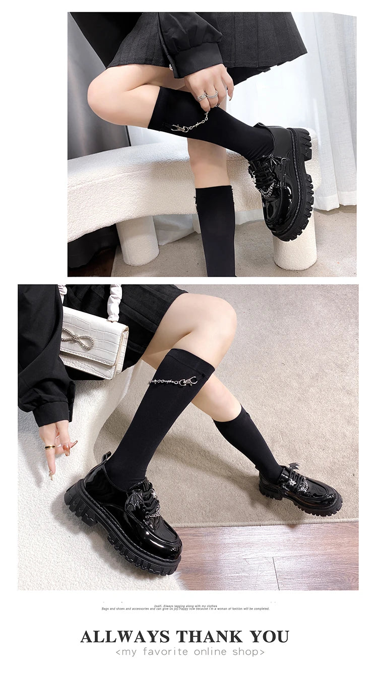 Punk vento moda único sapatos outono novo diabo bat asas gótico sapatos femininos fundo grosso plataforma à prova dwaterproof água corrente de metal