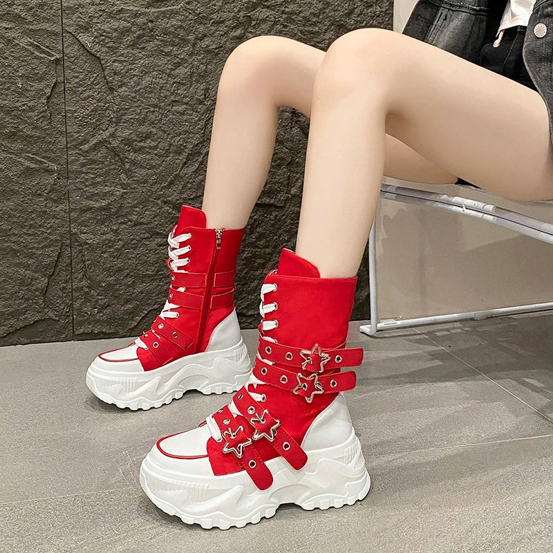 Bota Punk de Moto com Fivela Estrela