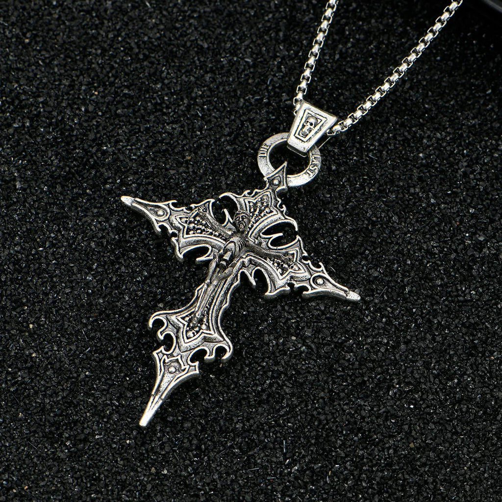 Um colar gótico retrô elegante e personalizado com pingente de cruz de caveira e colar de Halloween