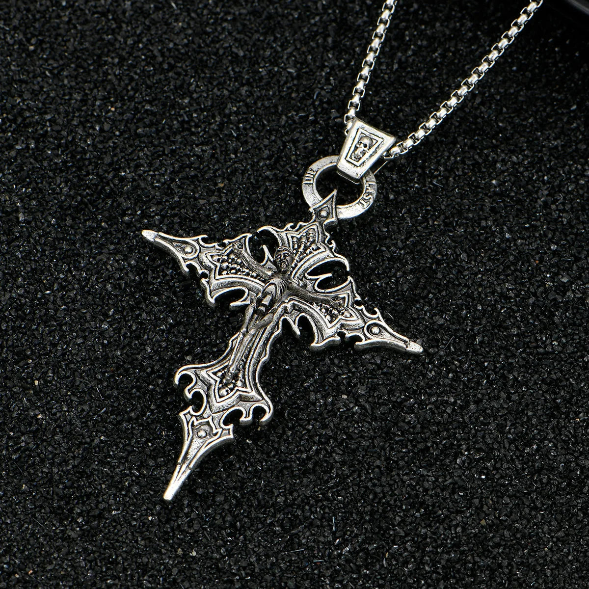 Um colar gótico retrô elegante e personalizado com pingente de cruz de caveira e colar de Halloween