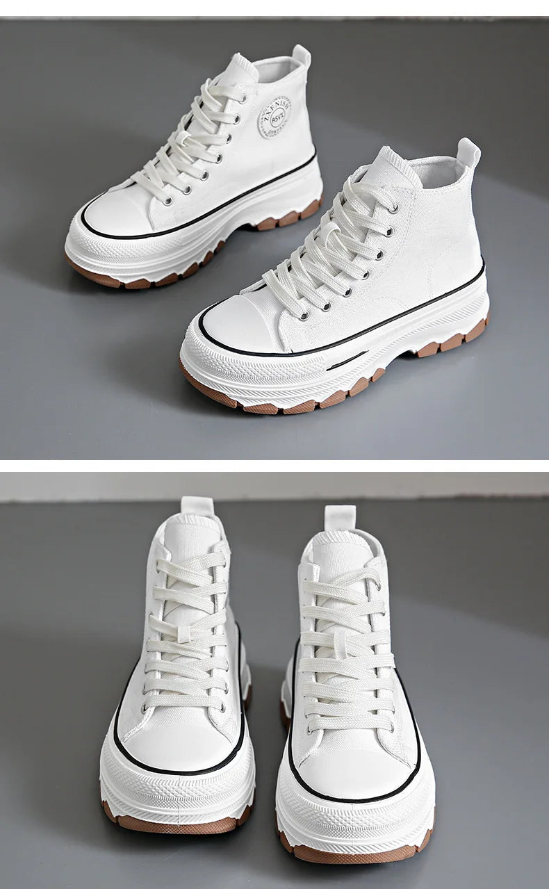 2024 novas mulheres tênis de alta qualidade rendas-up casual plarform altura lona antiderrapante resistente ao desgaste primavera feminino vulcanizar sapatos