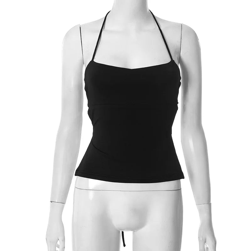 Laço de volta espartilho topo pescoço-montado colheita topo feminino roupas ousado y2k acessórios sem costas sexy clube outfit camison verano ropa mujer