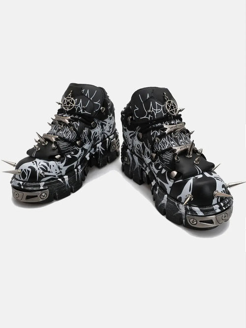 2026 Novo Design Original Plataforma Graffiti Unissex com Rebites Escuros Estilo Rock Punk, Tênis Casual Dad Shoes com Sola Plataforma