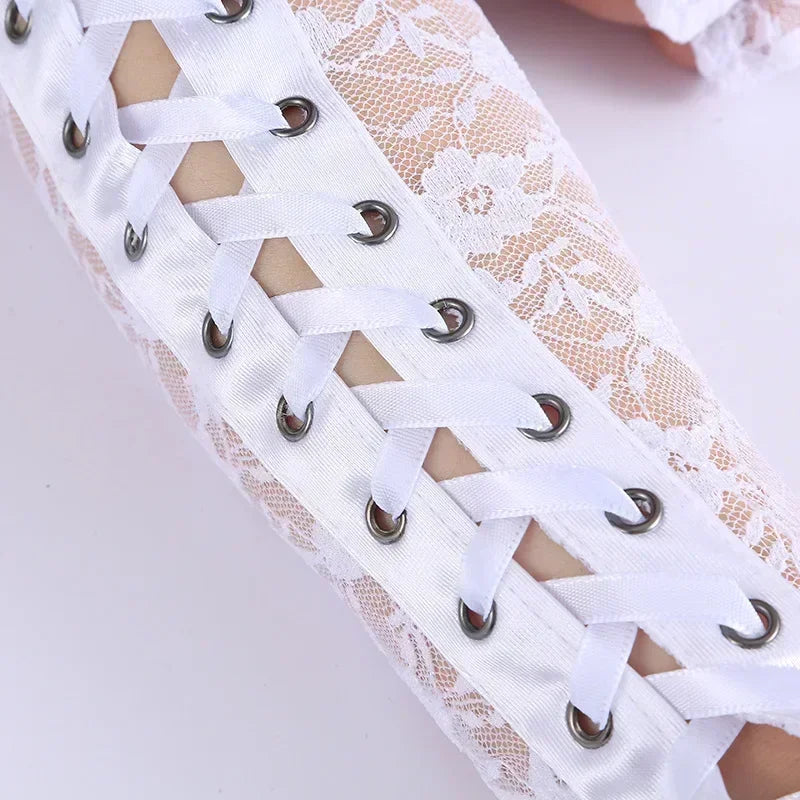 Luvas de Renda Gótica Fishnet até o Cotovelo