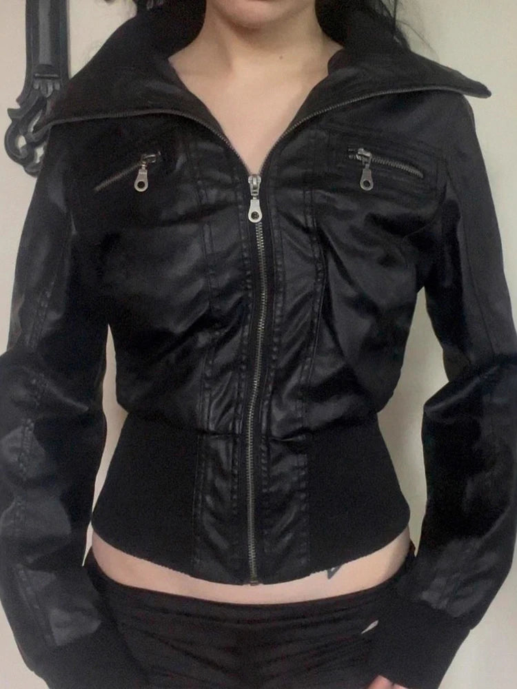 Altgoth americano vintage jaqueta de couro do plutônio feminino streetwear harajuku grunge emo alternativa grunge zíper casacos casuais feminino