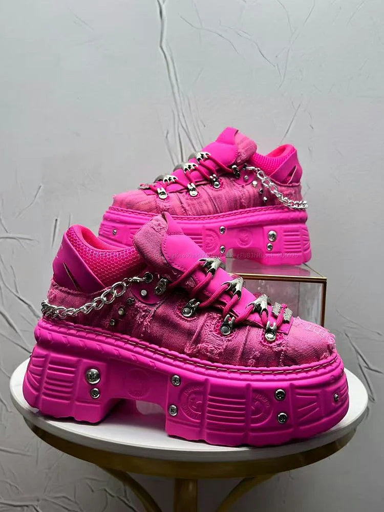 Novo Lançamento Verão 2026: Tênis Masculino Estilo Punk com Plataforma, Personalidade Niche, Moda Urbana Descolada, Modelo Dad Shoes