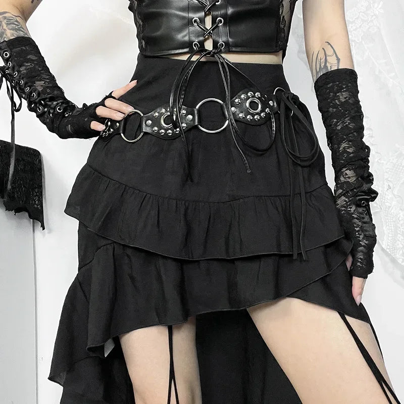 Goth escuro kawaii preto em camadas saias 90s retro irregular hem festa bottoms shopping gótico moda feminina arrastando saia alt roupas
