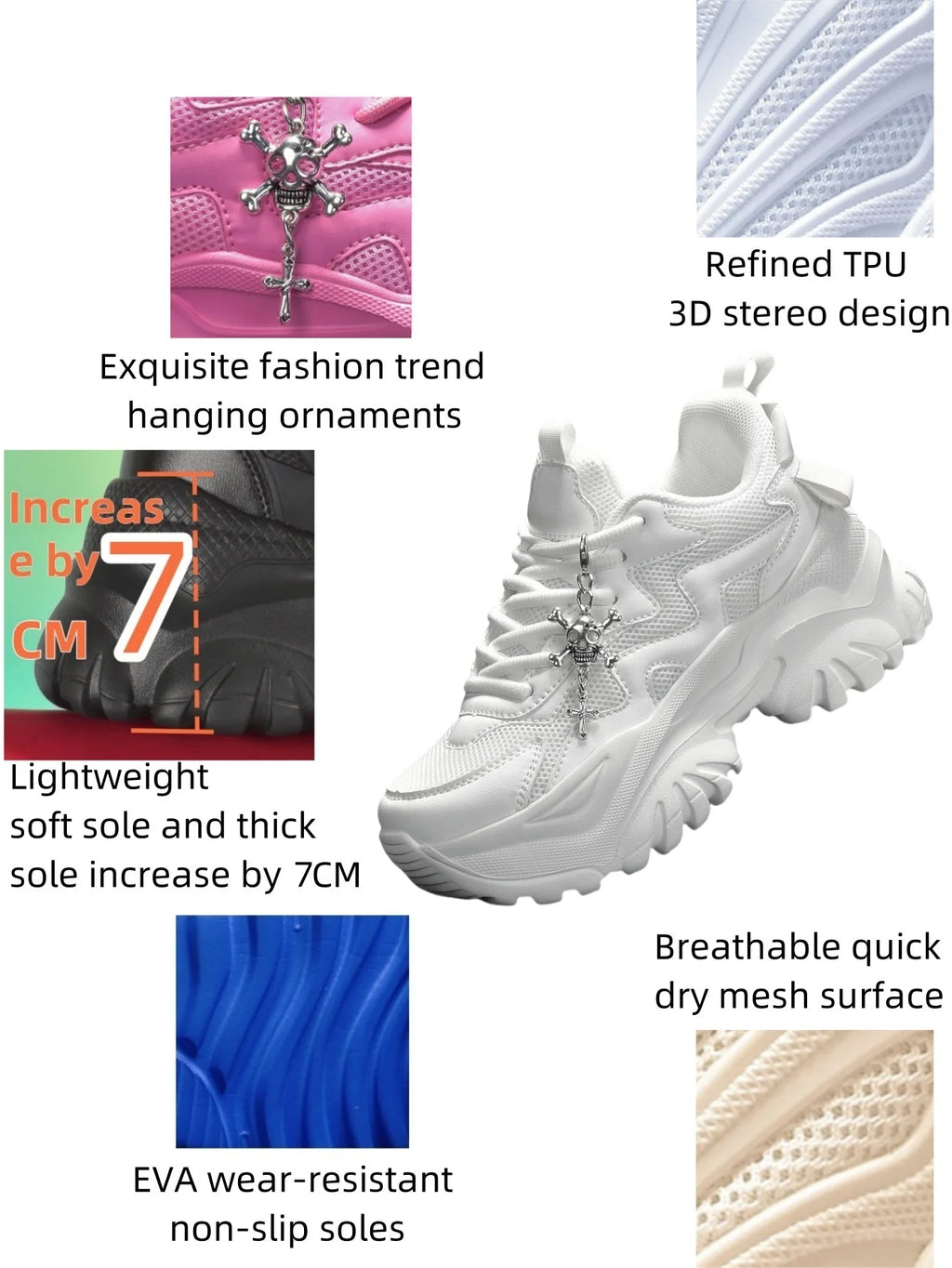Tênis Casuais Femininos de Moda, Plataforma Branca Pura, Salto Alto, Estilo Punk para Halloween, Tênis Esportivos Leves para Mulheres