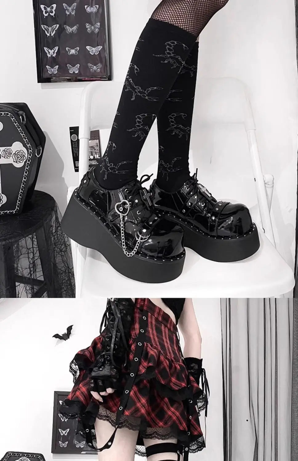 Sapato Plataforma Slip-On Gótico Punk