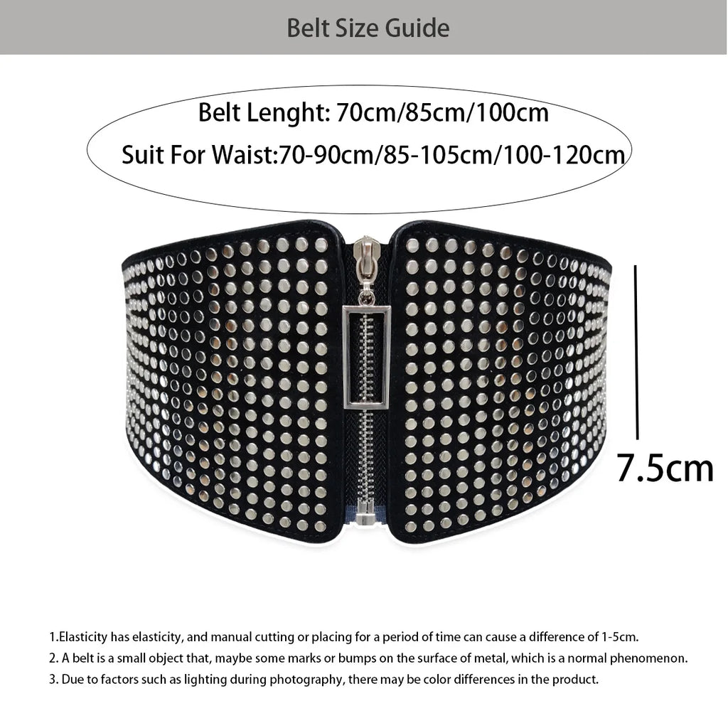 Novo Cinto Largo Punk Preto em Couro PU para Mulheres, Cintos Modeladores de Cintura Alta Elásticos, Cintos Pretos para Vestidos Femininos.