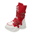 Novas Botas Femininas Y2K Rock Plataforma Verão 2026 Góticas com Fivela de Cinto de Estrela de Metal, Sola Grossa, Cano Médio, Calçados Punk de Designer