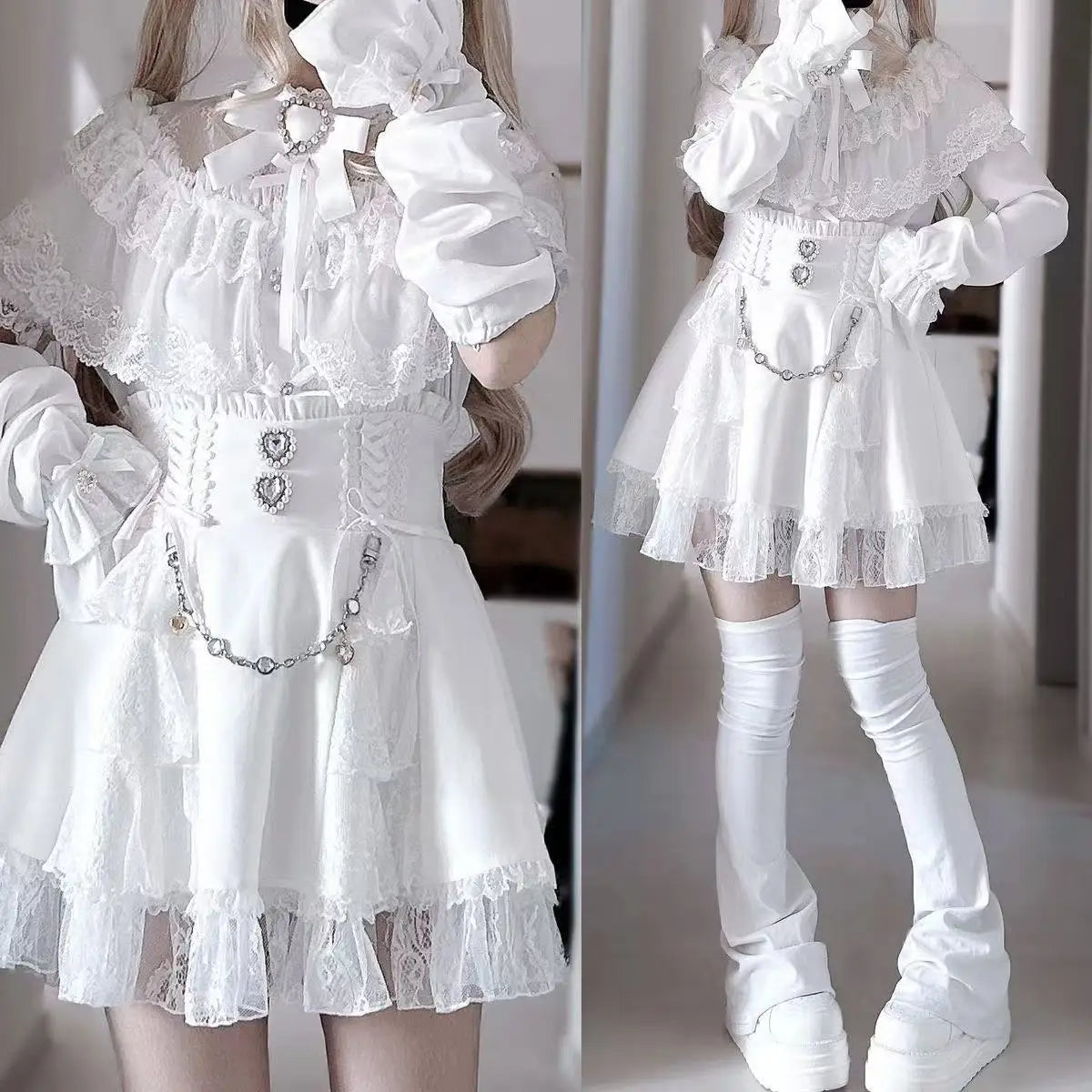 Minissaia Feminina Estilo Lolita Doce Japonês, Retro Elegante, com Renda e Faixas, Saias de Festa em Camadas, Gótica Y2k com Fivelas Metálicas