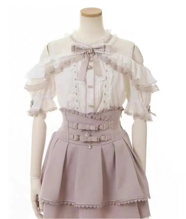 Minissaia Feminina Estilo Lolita Doce Japonês, Retro Elegante, com Renda e Faixas, Saias de Festa em Camadas, Gótica Y2k com Fivelas Metálicas
