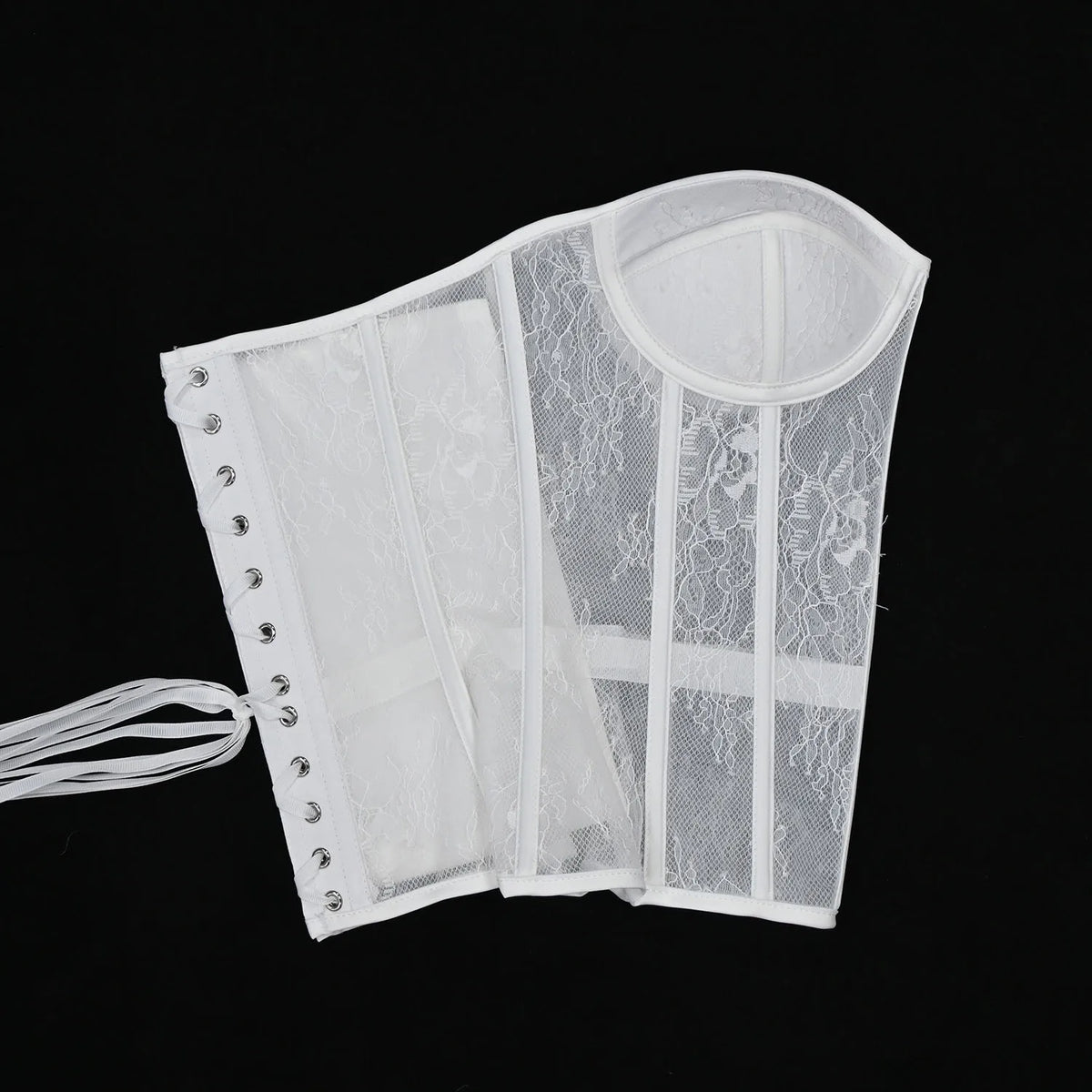 Aço osso korset mulher oco para fora sutiã de renda sem alças bustier superior malha lingerie feminina preto branco biege espartilho
