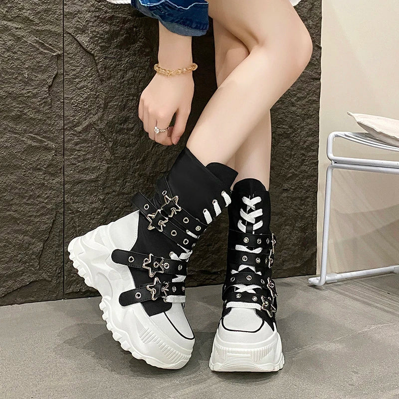 Bota Punk de Moto com Fivela Estrela
