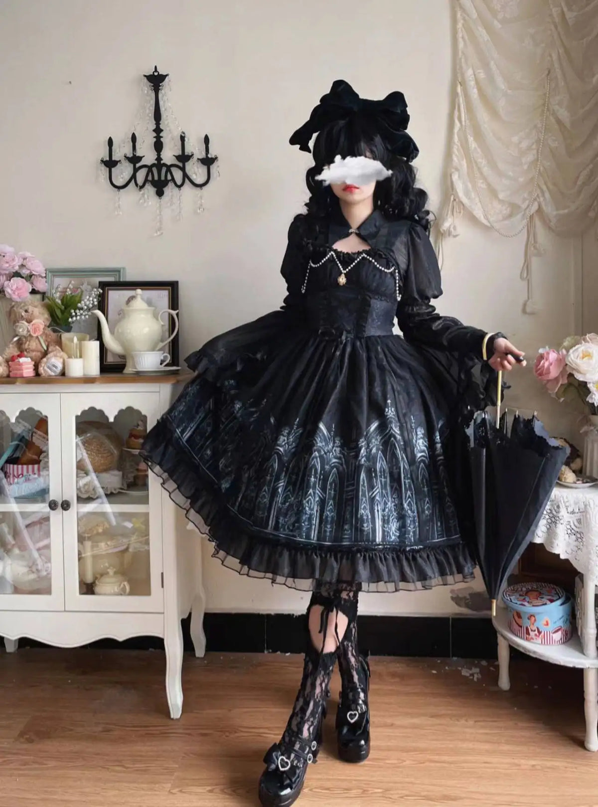 Original halloween lolita vestido nova primavera e verão feminino meninas escuro gótico jsk vestido manga alargamento capa camisa