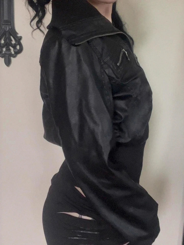 Altgoth americano vintage jaqueta de couro do plutônio feminino streetwear harajuku grunge emo alternativa grunge zíper casacos casuais feminino