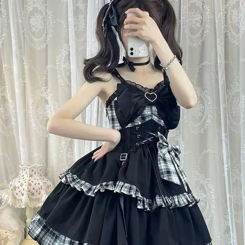 2025 gótico doce floral cinta lolita vestido feminino causal y2k festa midi vestido praia arco kawaii roupas de uma peça vestido punk