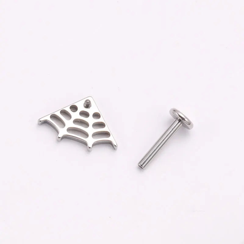 Astm f136 titânio grande aranha web laboratório piercing punk gótico orelha helix plana tragus piercing labret festa de halloween jóias do corpo