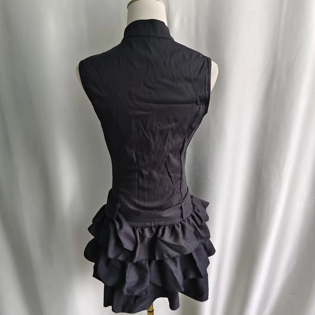 Kimutomo y2k sem mangas punk vestido feminino vintage harajuku suporte pescoço zíper mini vestidos de verão babados grunge festa gótica