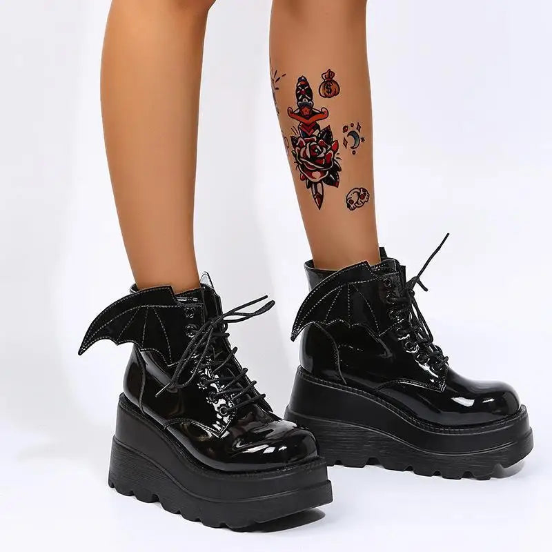 2025 marca punk botas femininas senhoras cosplay botas altas conforto longo tubo botas de couro plataforma cunhas sapatos femininos estilo gótico